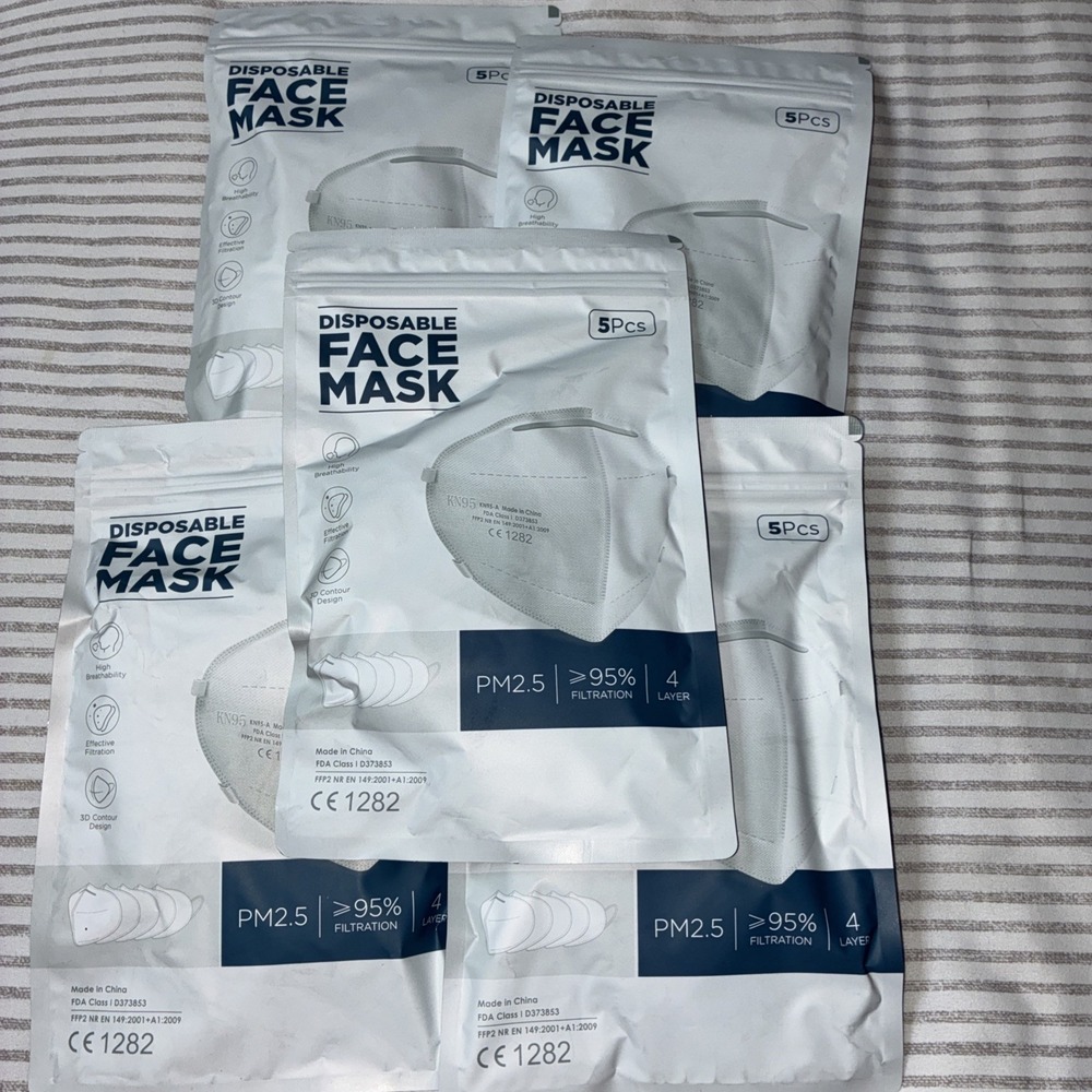 KN95 Face Mask 95% Filter Disposable 4-Ply Protective Cover 5 Packs Per Lot